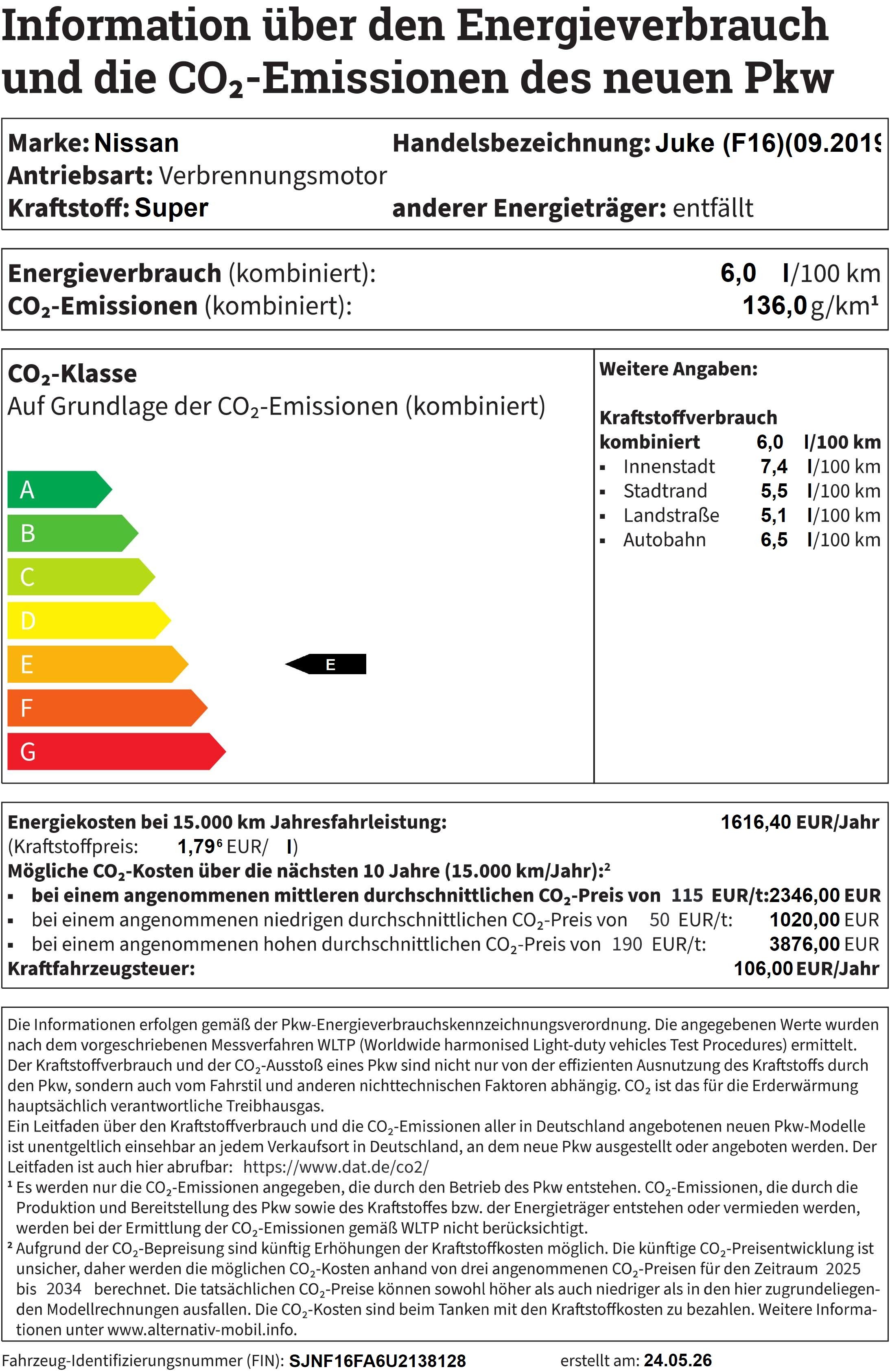 Energieverbrauchskennzeichnung Juke (F16)(09.2019->)