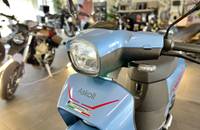 Frontansicht eines hellblauen Askoll-Scooters mit Scheinwerfer und Lenker.