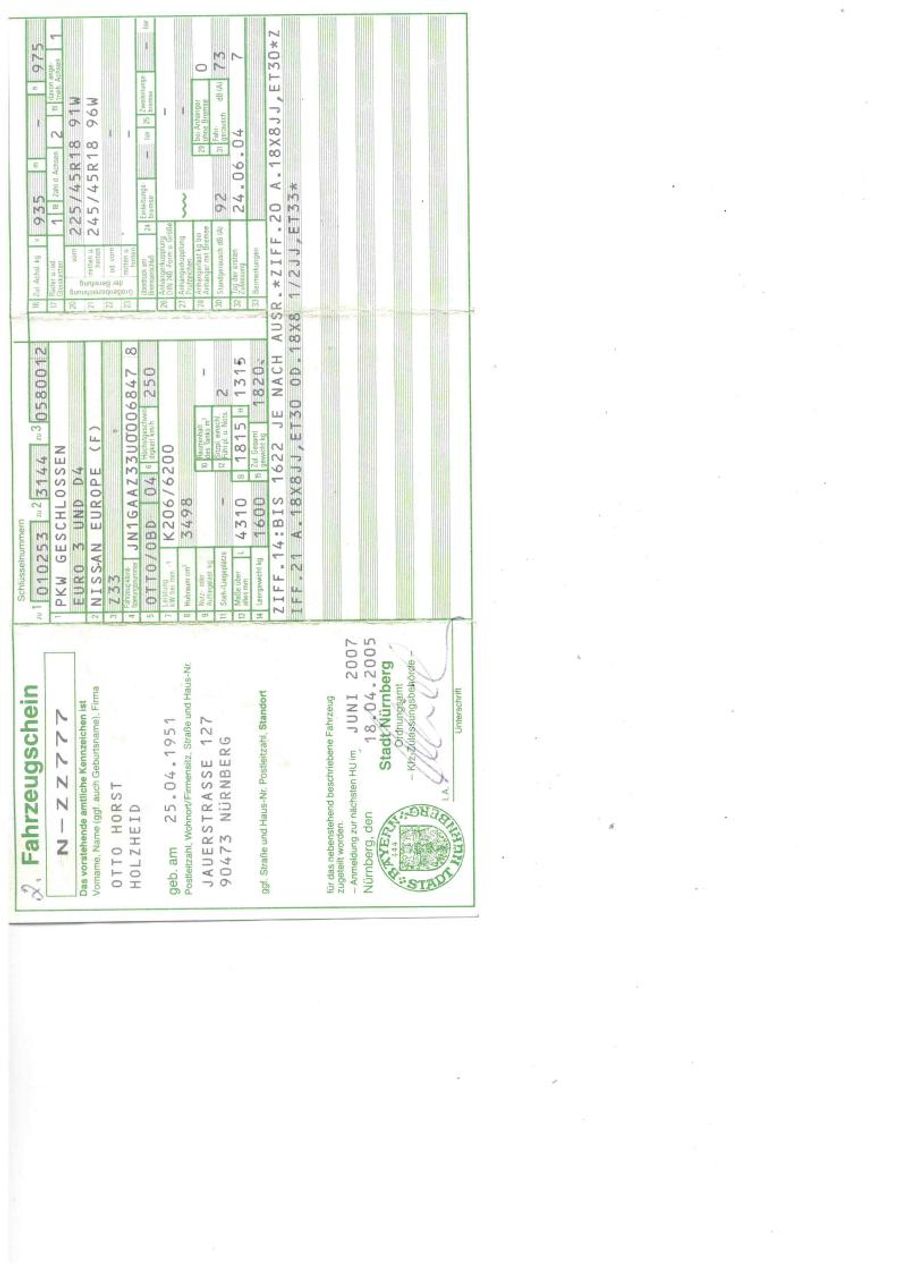 Fahrzeugdatenblatt eines Nissan 350Z.